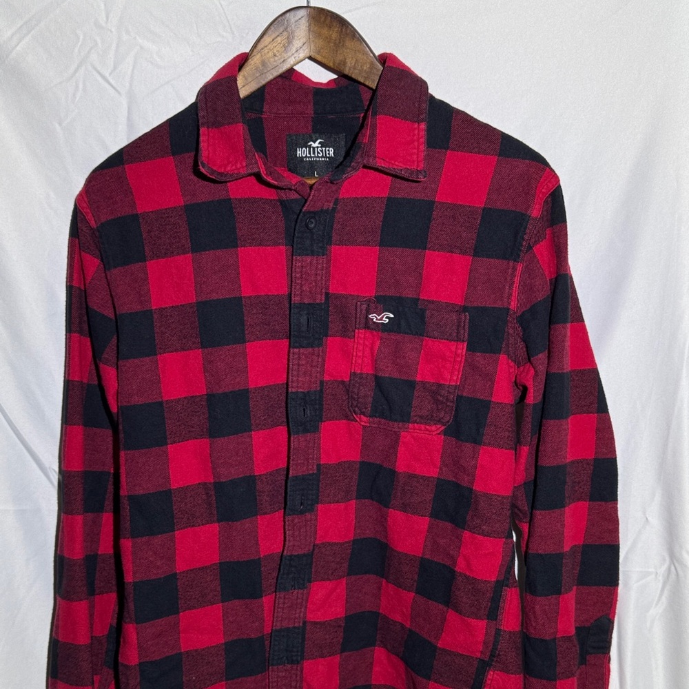 Hollister Men's Bold Red and Black Checkered Shirt